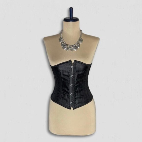 Gothic Victorian Corset Under Bustier Top Adjustable Lace-Up Fit Satin Black M - Picture 1 of 9
